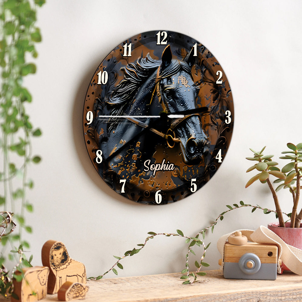 Superbe horloge murale personnalisée à motif cheval