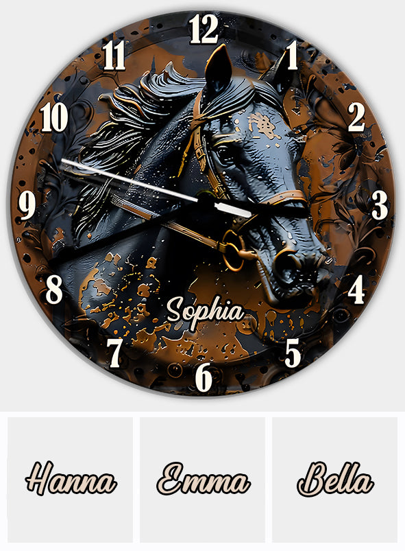 Superbe horloge murale personnalisée à motif cheval
