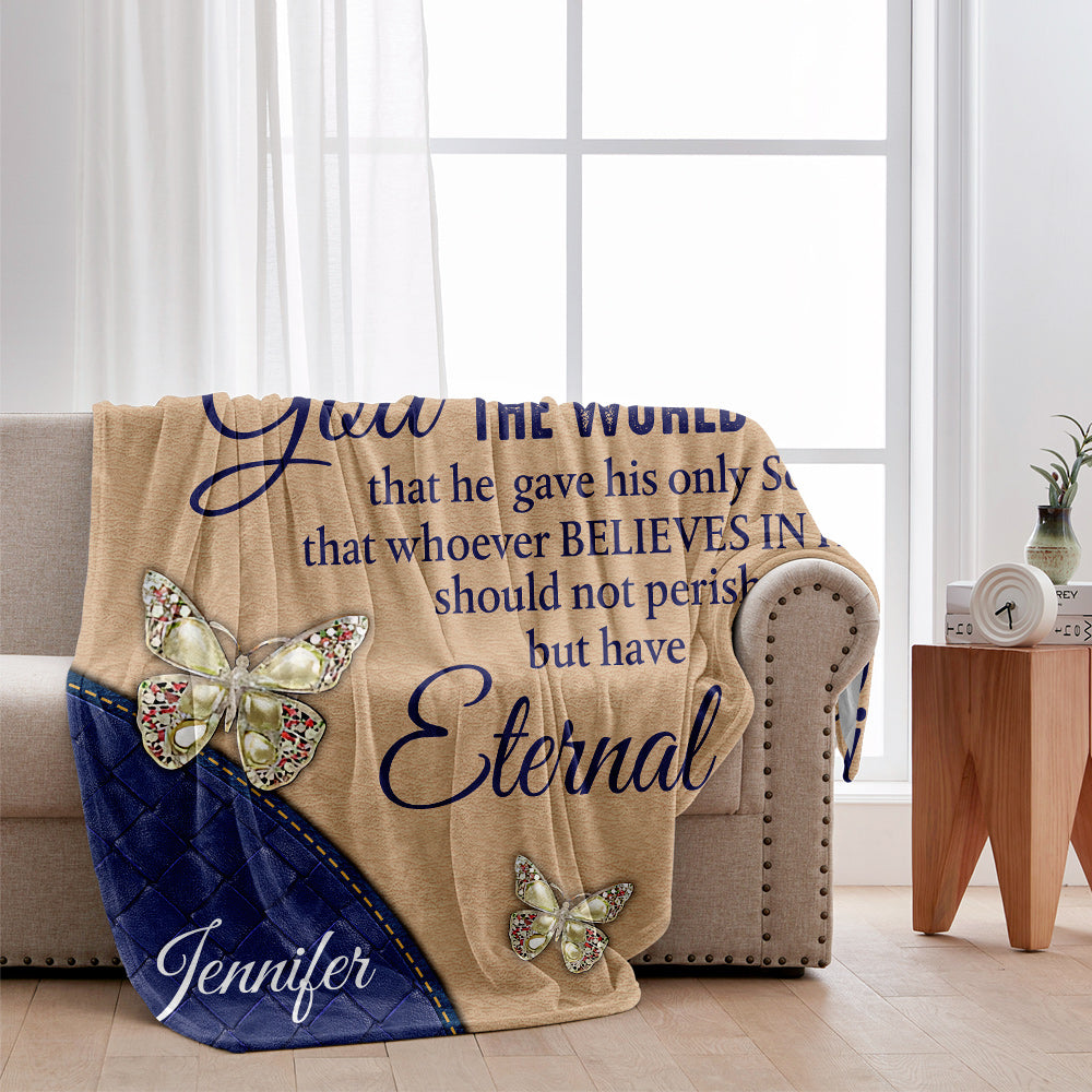 For God So Loved The World - Personalized Christian Blanket