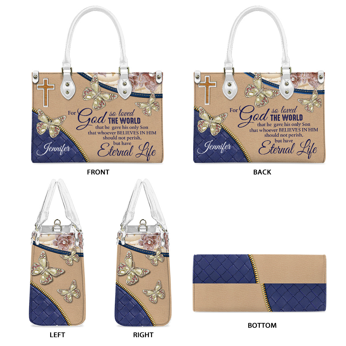For God So Loved The World - Personalized Butterfly Leather Handbag