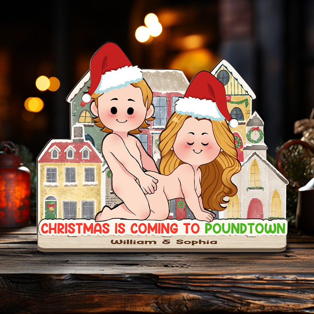 Noël arrive à Poundtown ! Décoration personnalisée pour couple, grand format, autoportant, à un seul niveau.