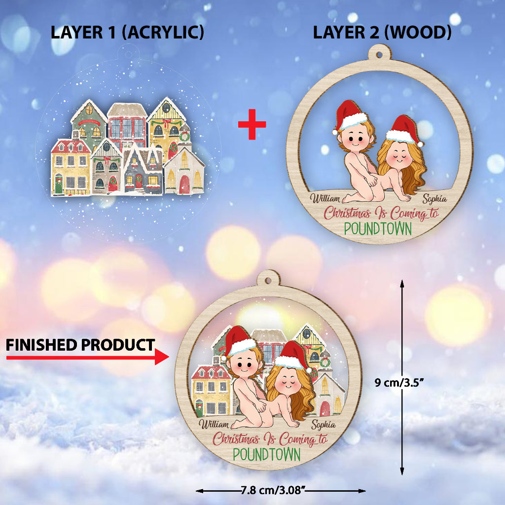 Noël arrive à Poundtown - Ornement personnalisé pour couple à plusieurs niveaux