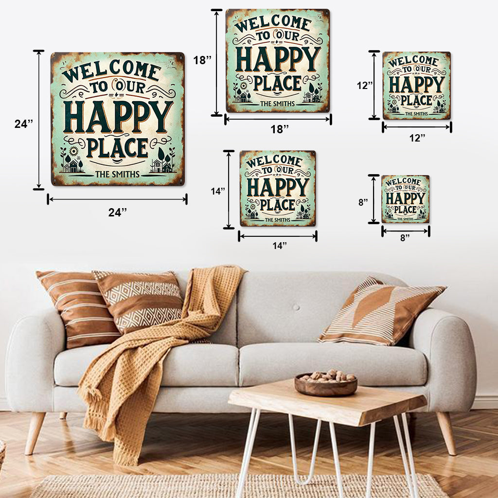 Happy Place - Personalized Family Cut Metal Sign