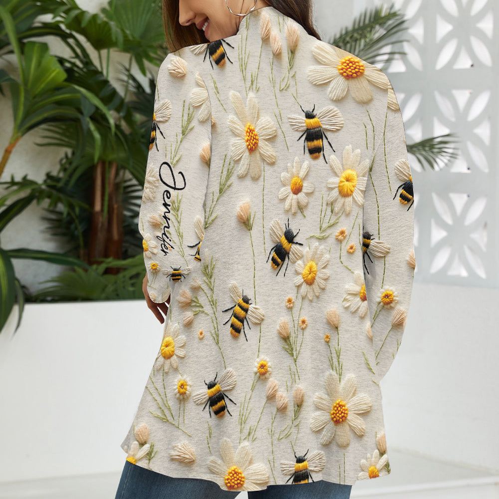 Flower And Bee - Personalized Bee Cardigan