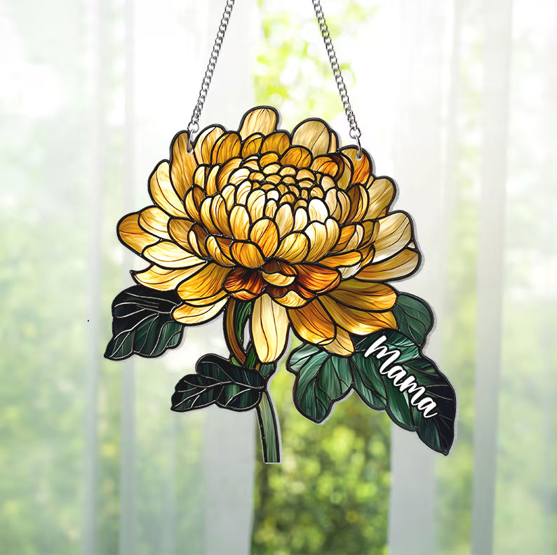 Fleurs de naissance - Ornement attrape-soleil personnalisé à suspendre à la fenêtre pour maman 
