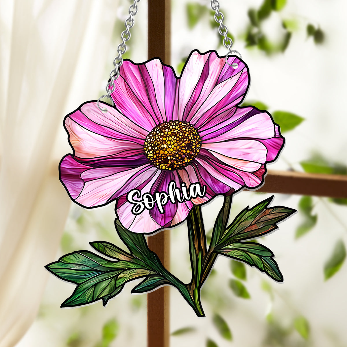 Fleurs de naissance - Ornement attrape-soleil personnalisé à suspendre à la fenêtre pour maman 