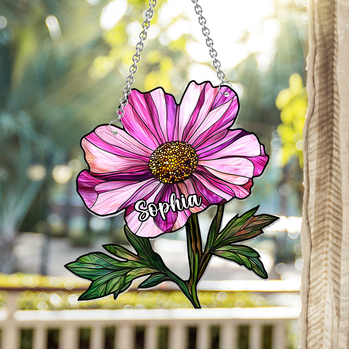 Fleurs de naissance - Ornement attrape-soleil personnalisé à suspendre à la fenêtre pour maman 