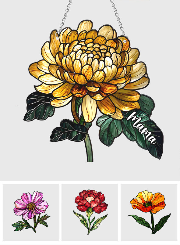 Fleurs de naissance - Ornement attrape-soleil personnalisé à suspendre à la fenêtre pour maman 
