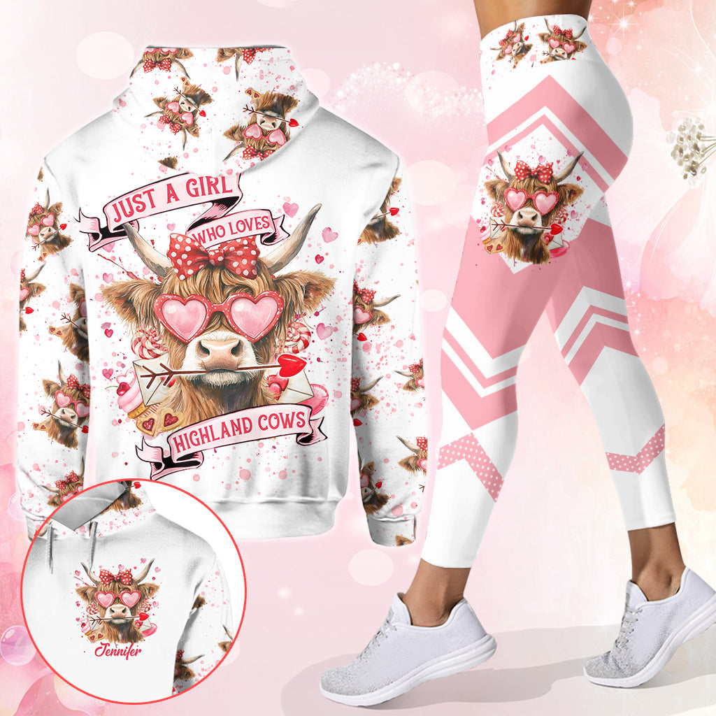 Juste une fille qui aime les vaches des Highlands - Sweat à capuche et legging personnalisés avec motif vache des Highlands