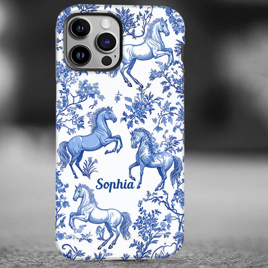 Horse Blue & White Toile de Jouy - Personalized Horse Full Print Phone Case