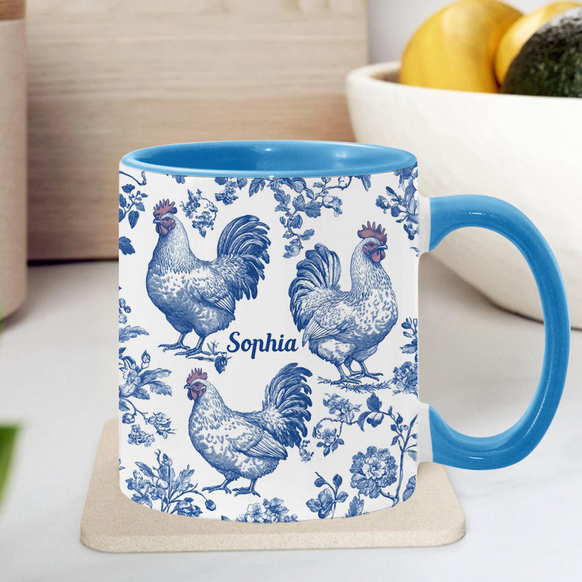 Mug personnalisé à motif poulet Toile de Jouy