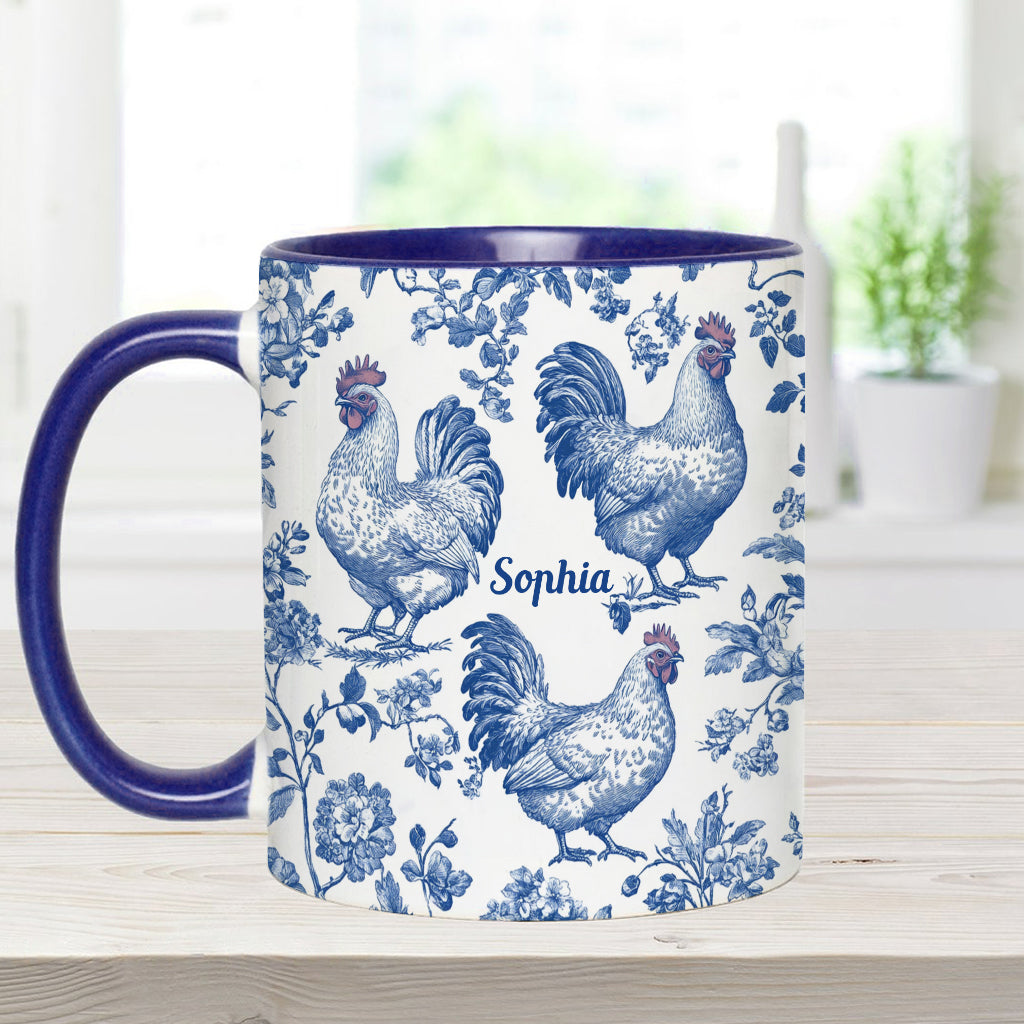 Mug personnalisé à motif poulet Toile de Jouy