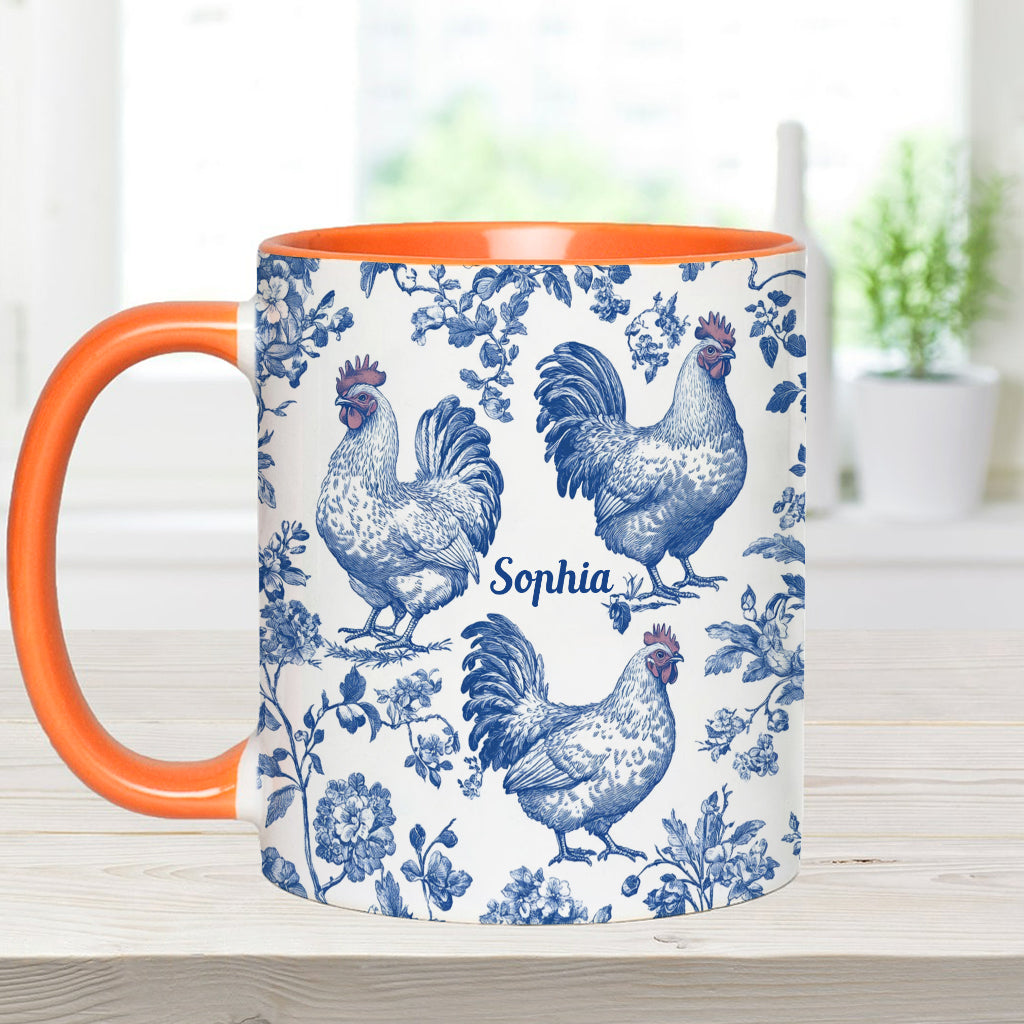 Mug personnalisé à motif poulet Toile de Jouy