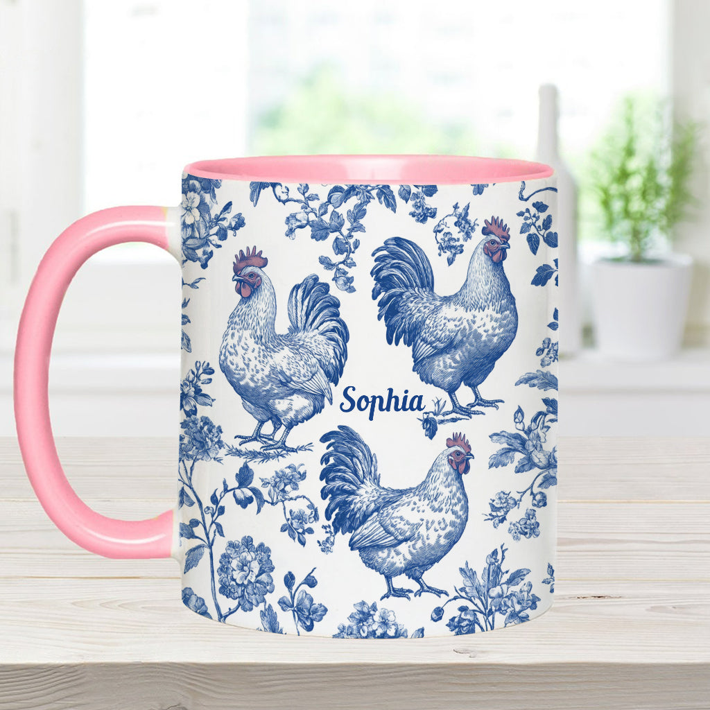 Mug personnalisé à motif poulet Toile de Jouy