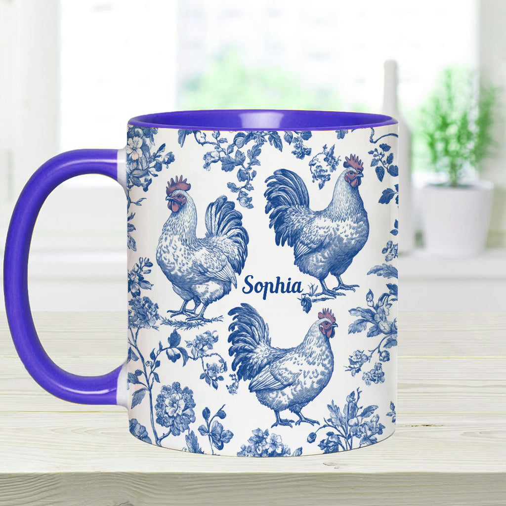 Mug personnalisé à motif poulet Toile de Jouy
