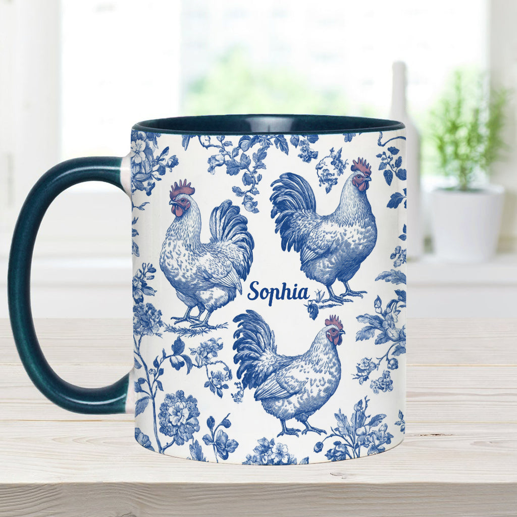 Mug personnalisé à motif poulet Toile de Jouy