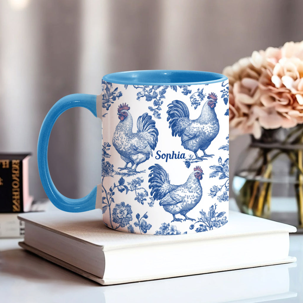 Mug personnalisé à motif poulet Toile de Jouy