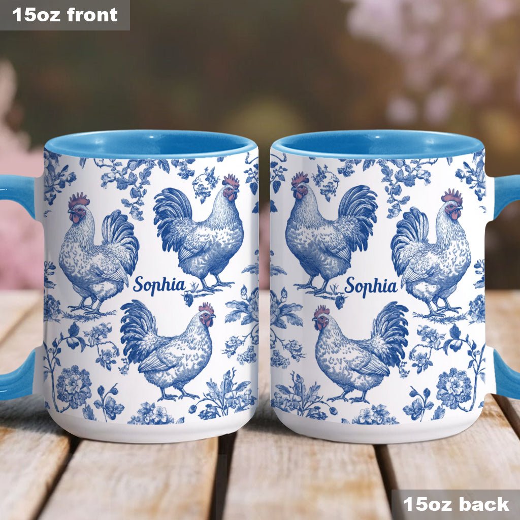 Mug personnalisé à motif poulet Toile de Jouy