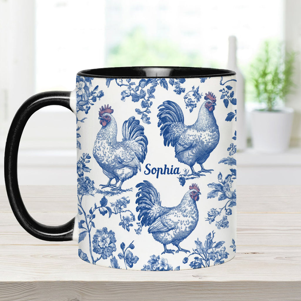 Mug personnalisé à motif poulet Toile de Jouy