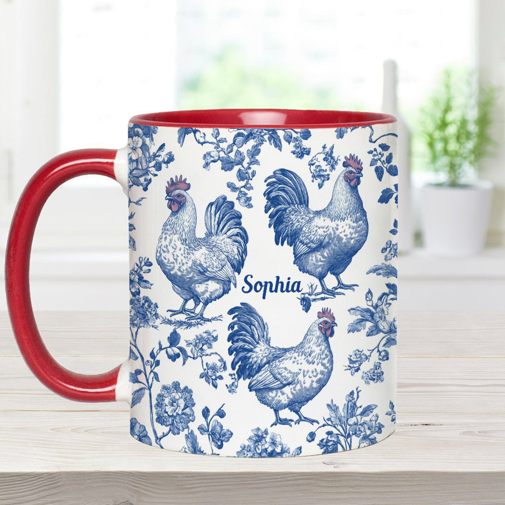 Mug personnalisé à motif poulet Toile de Jouy