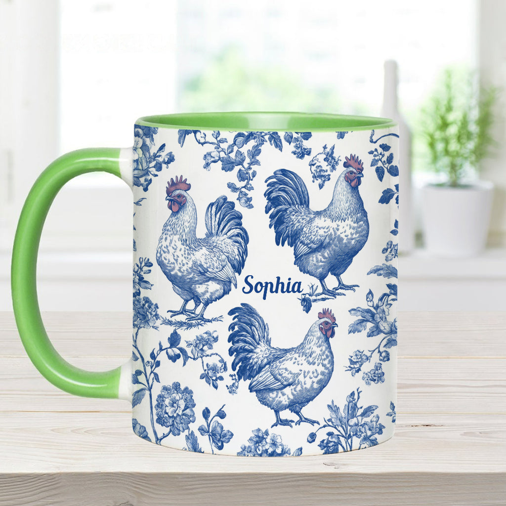 Mug personnalisé à motif poulet Toile de Jouy