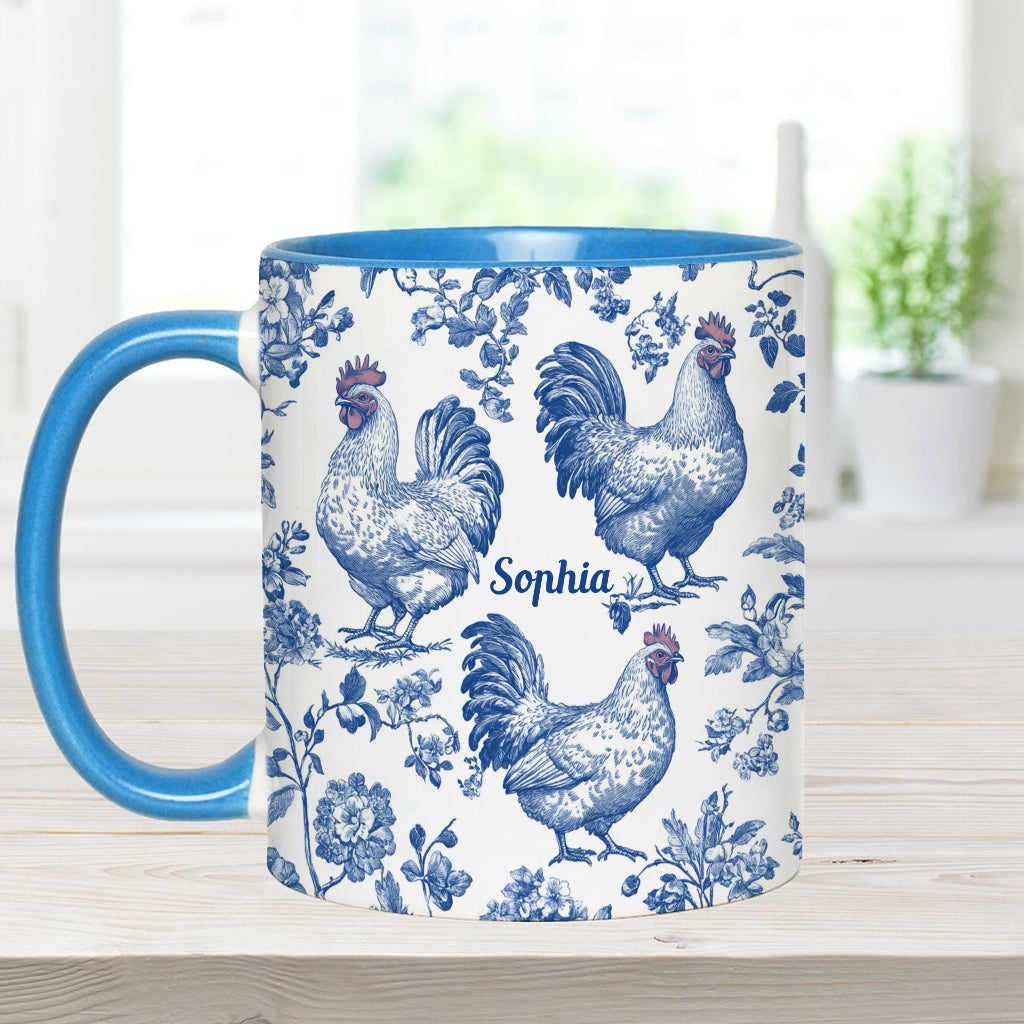Mug personnalisé à motif poulet Toile de Jouy