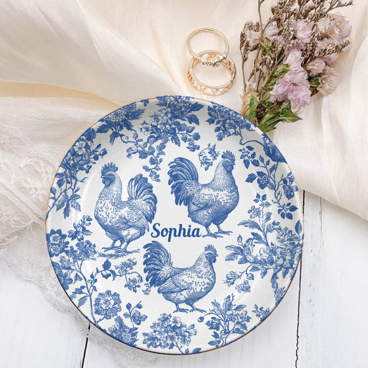 Chicken Toile de Jouy - Personalized Chicken Fully Printed Jewelry Dish