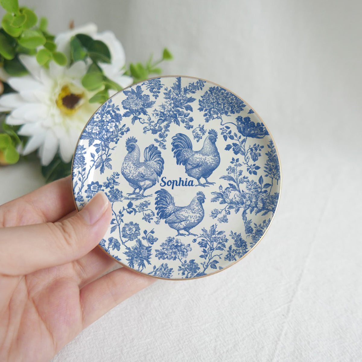 Chicken Toile de Jouy - Personalized Chicken Fully Printed Jewelry Dish