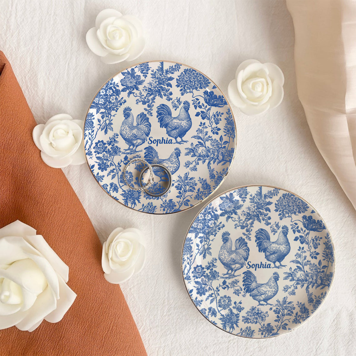 Chicken Toile de Jouy - Personalized Chicken Fully Printed Jewelry Dish