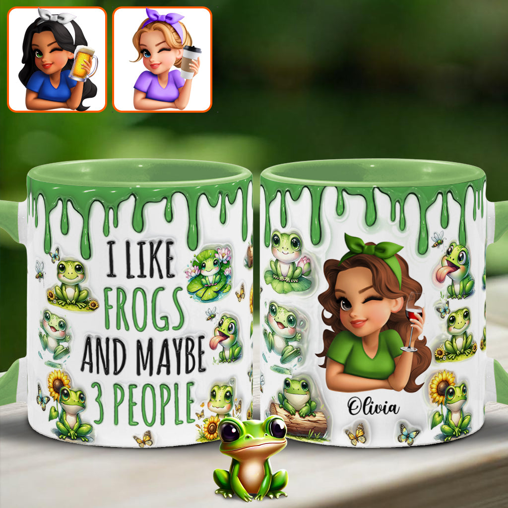 I Like Frogs & Maybe 3 People - Personalized Frog Accent Mug