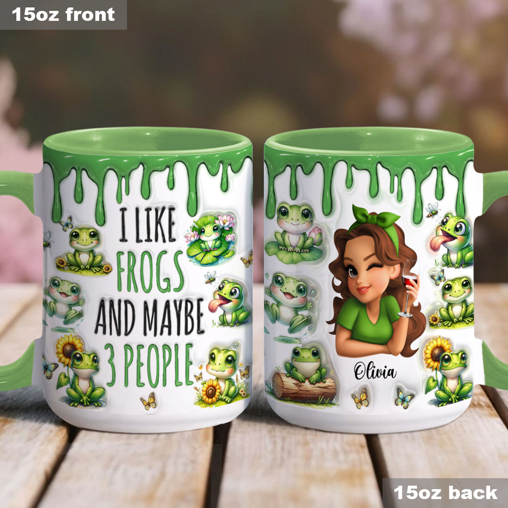 I Like Frogs & Maybe 3 People - Personalized Frog Accent Mug