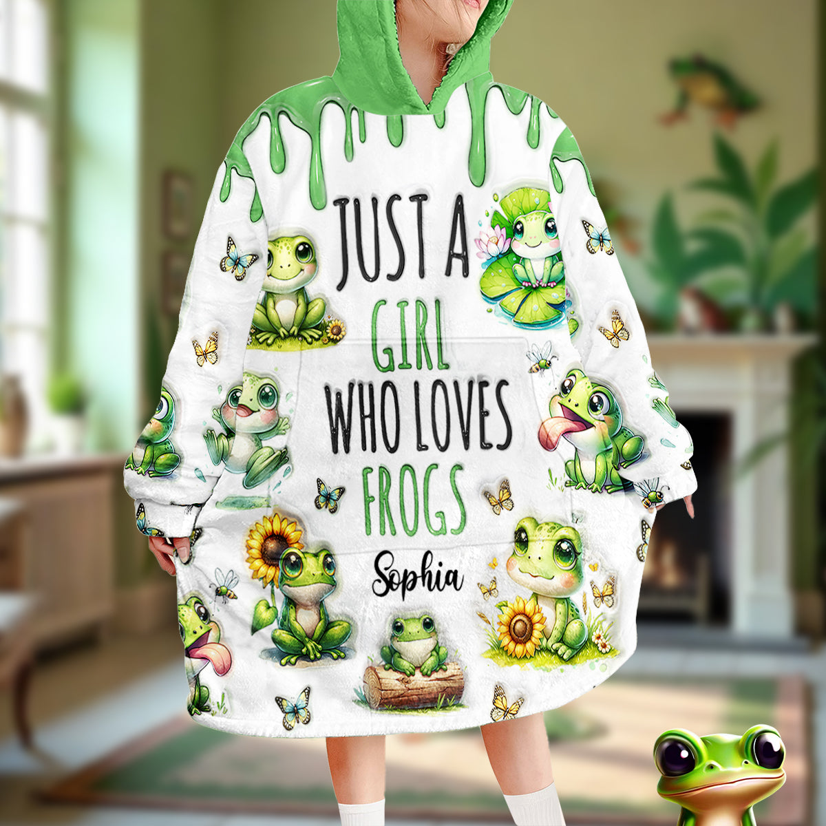 Juste une fille qui aime les grenouilles - Couverture-sweat à capuche personnalisée avec motif grenouille