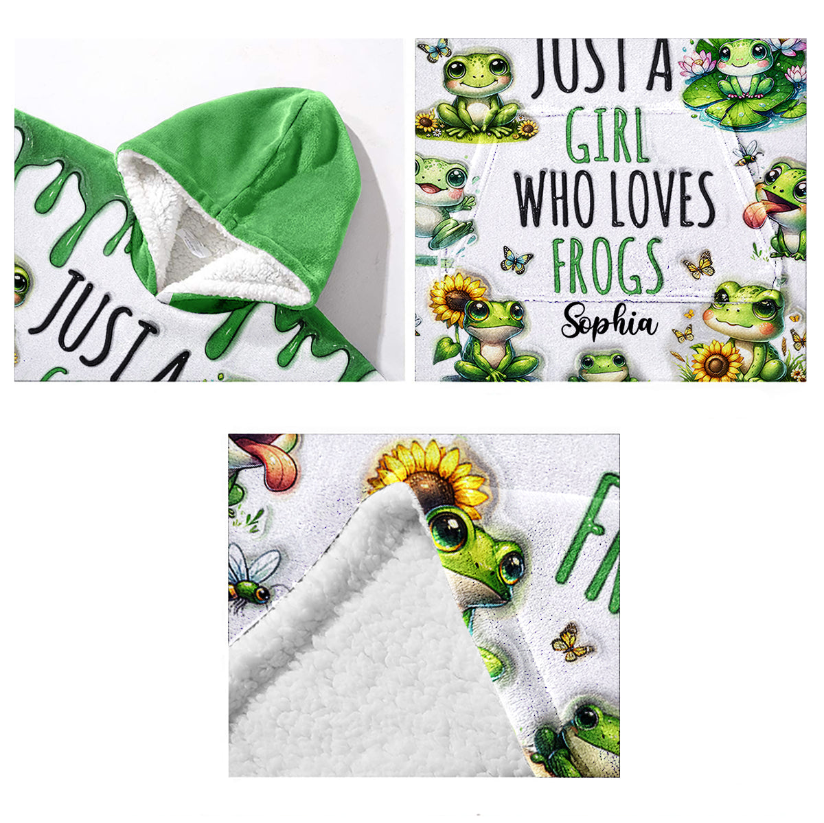 Juste une fille qui aime les grenouilles - Couverture-sweat à capuche personnalisée avec motif grenouille