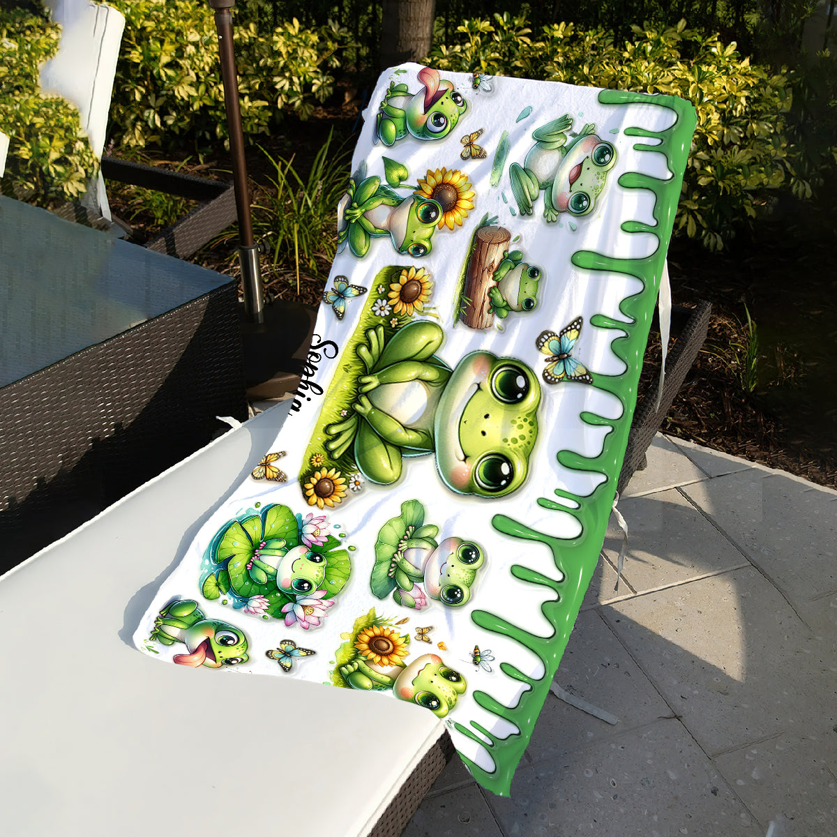 Serviette de plage/de bain personnalisée à séchage rapide « Juste une fille qui aime les grenouilles »