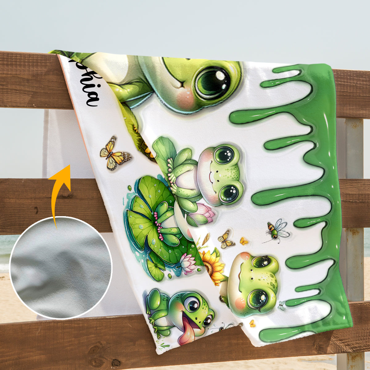 Serviette de plage/de bain personnalisée à séchage rapide « Juste une fille qui aime les grenouilles »