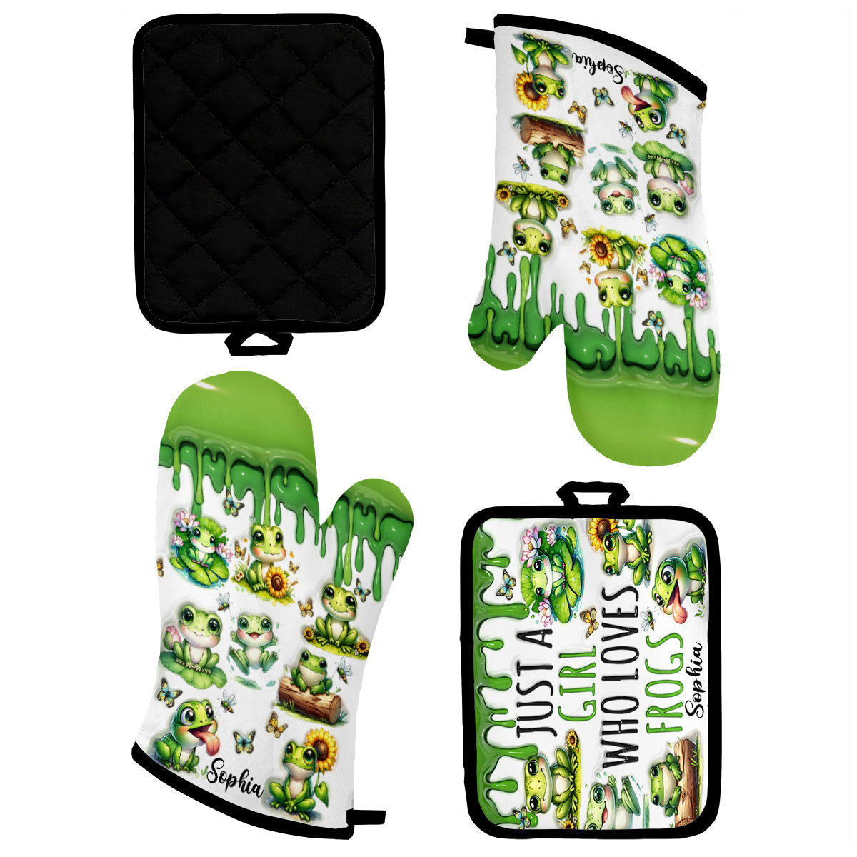 Just A Girl Who Loves Frogs - Personalized Frog Oven Mitts & Pot Holder Set