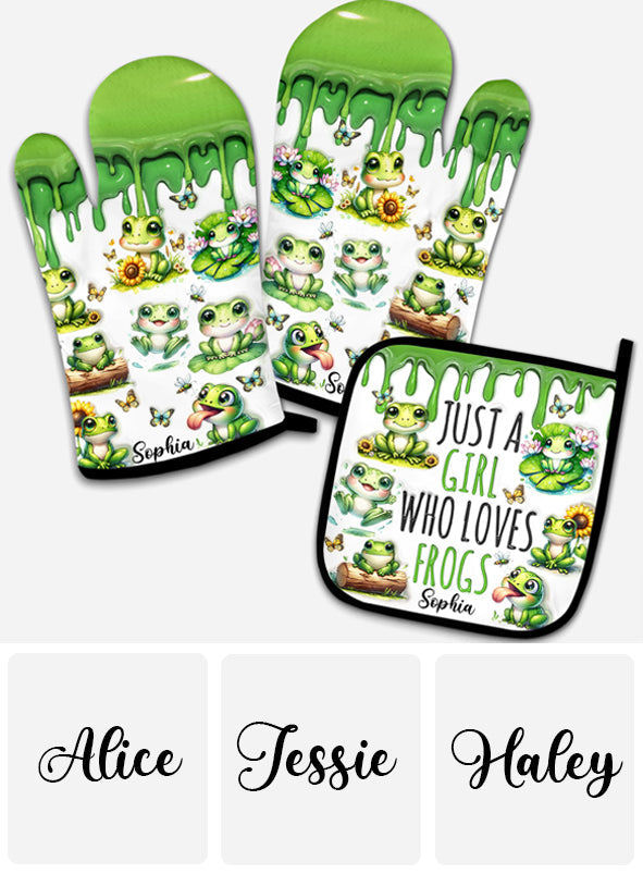 Just A Girl Who Loves Frogs - Personalized Frog Oven Mitts & Pot Holder Set