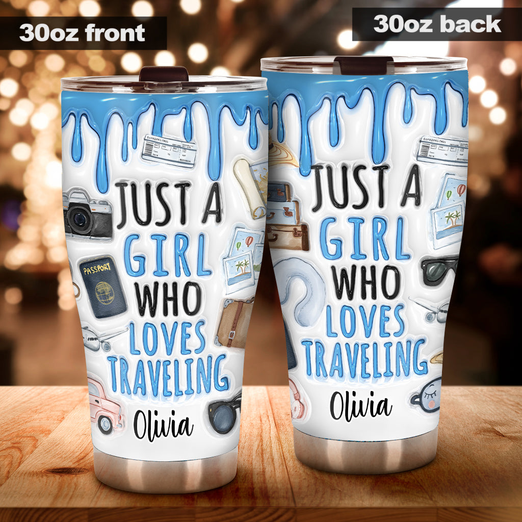 Une fille qui adore voyager - Gobelet de voyage personnalisé