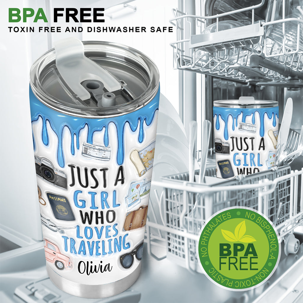 Une fille qui adore voyager - Gobelet de voyage personnalisé