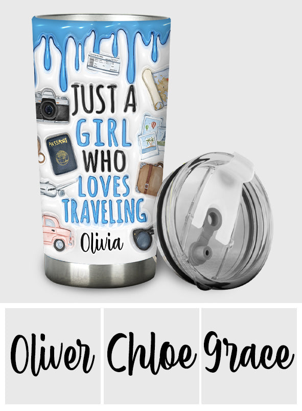 Une fille qui adore voyager - Gobelet de voyage personnalisé