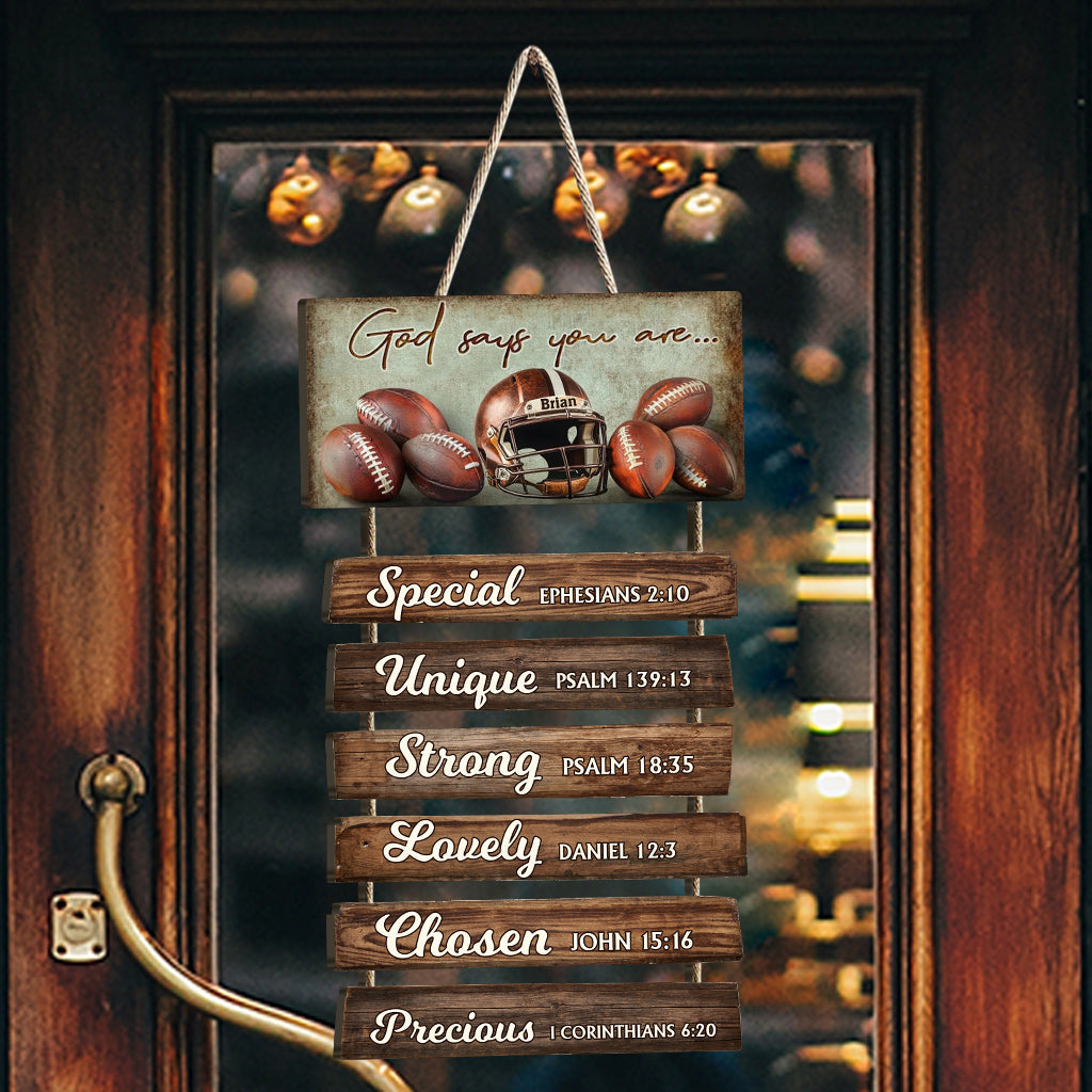 Dieu dit que tu es... - Panneau personnalisé en bois de palette de football