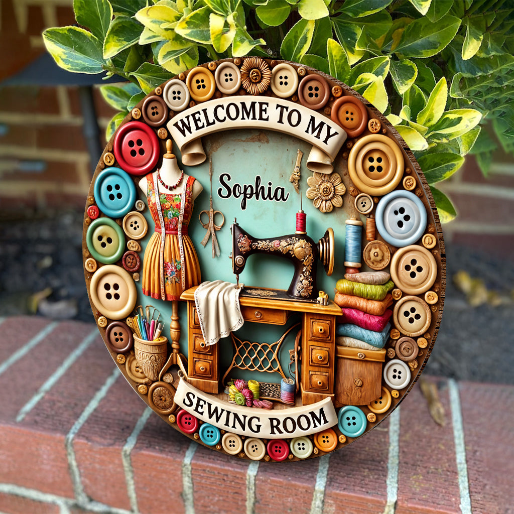 My Sewing Room - Personalized Sewing Round Wood Sign