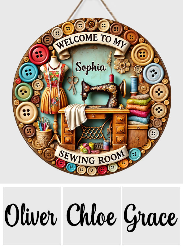 My Sewing Room - Personalized Sewing Round Wood Sign