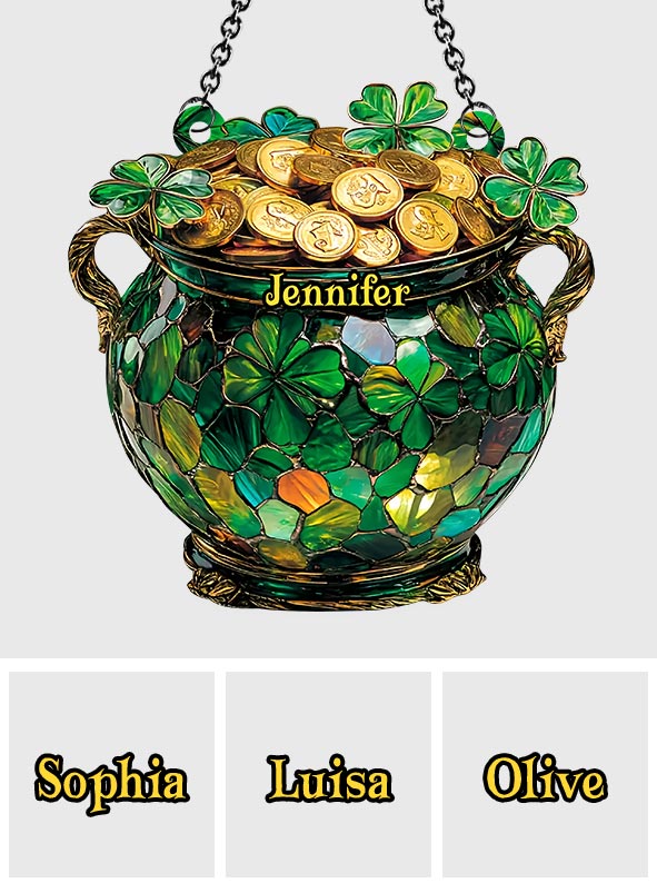 Pot Of Gold Shamrock - Personalized Saint Patrick's Day Window Hanging Suncatcher Ornament