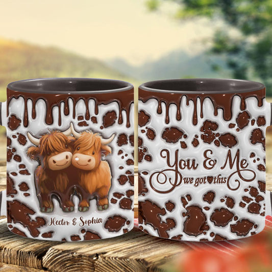 Toi et moi, on gère ! - Mug personnalisé avec motif vache des Highlands