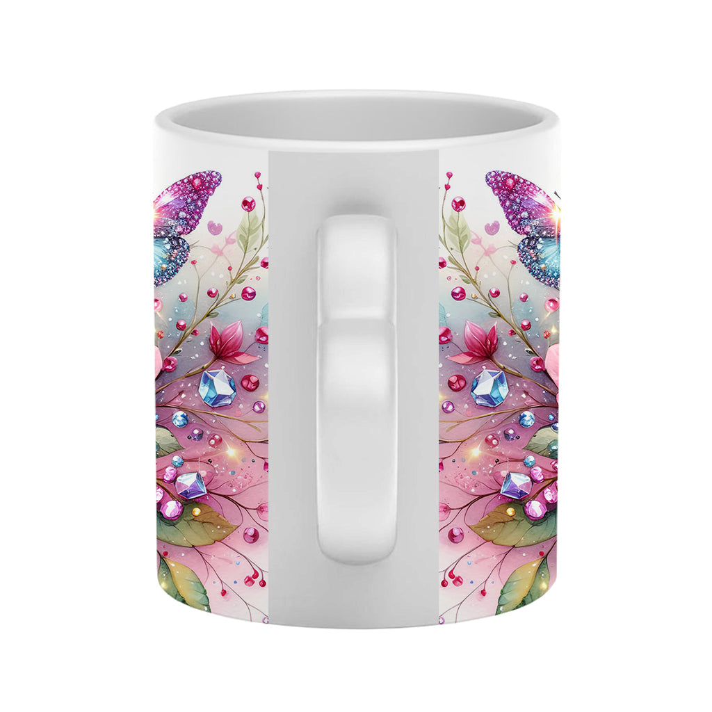 Mug personnalisé « Papillon Étincelant » avec anse en forme de cœur et papillon