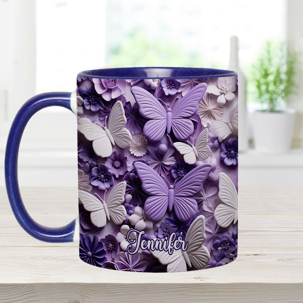 Purple Butterflies - Personalized Butterfly Accent Mug