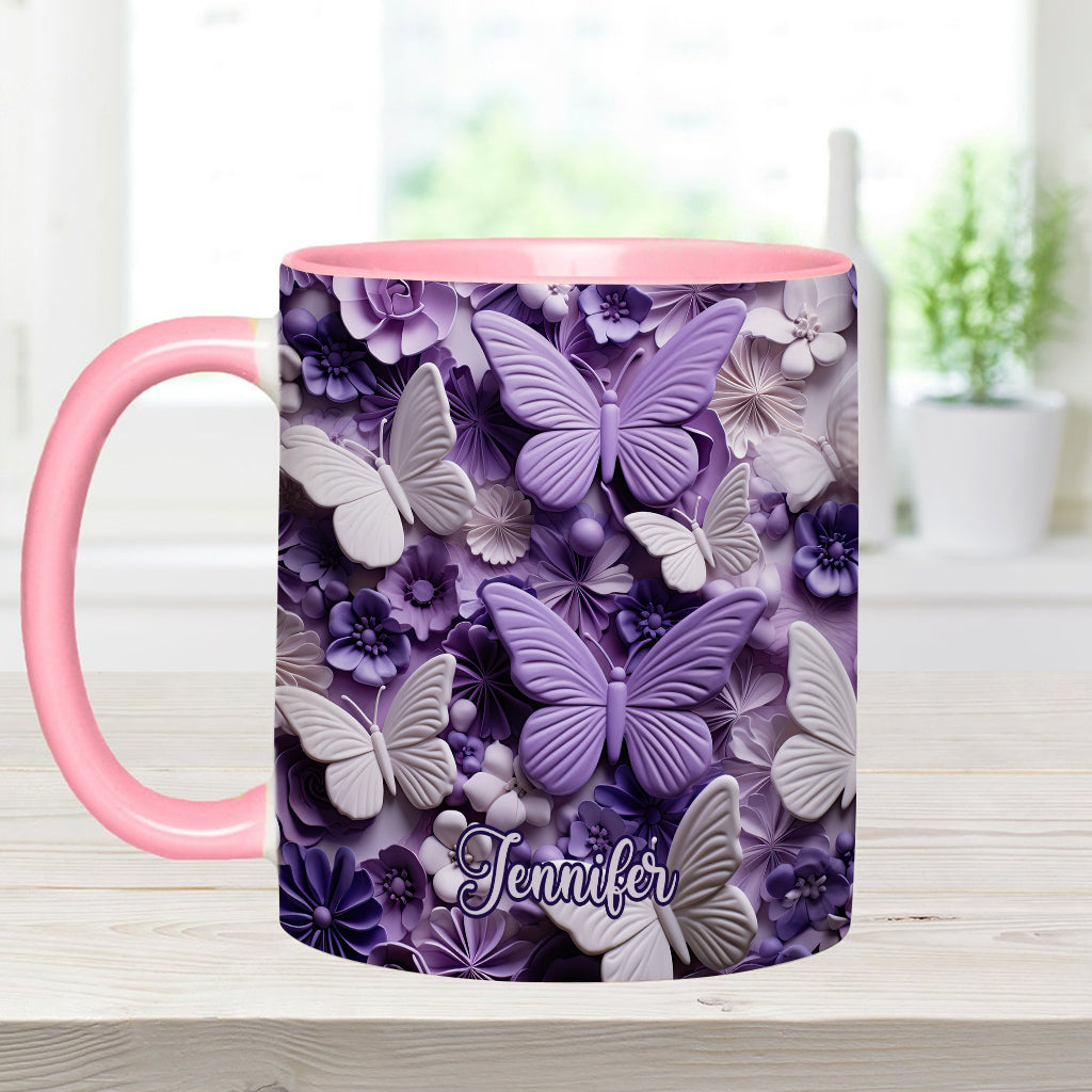 Purple Butterflies - Personalized Butterfly Accent Mug