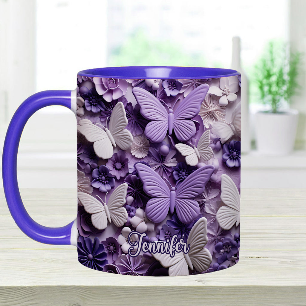 Purple Butterflies - Personalized Butterfly Accent Mug