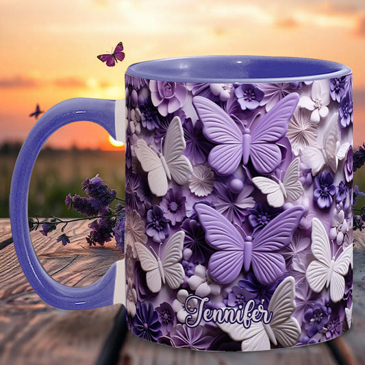 Mug personnalisé à motif papillons violets